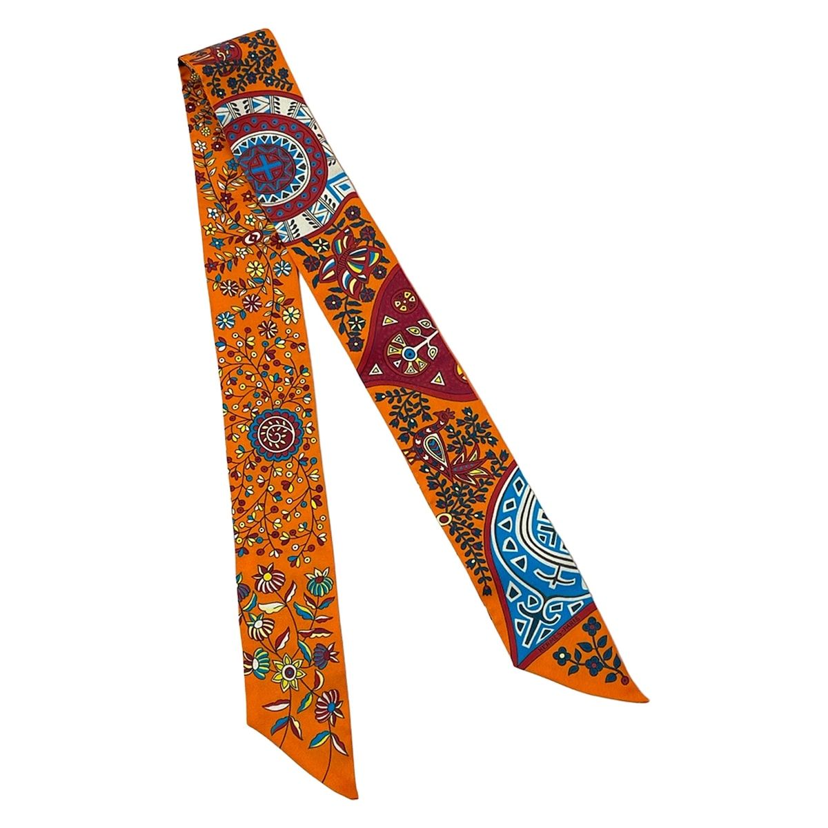 Hermes Scarf Twilly Orange Blue Multi Ribbon — view 4
