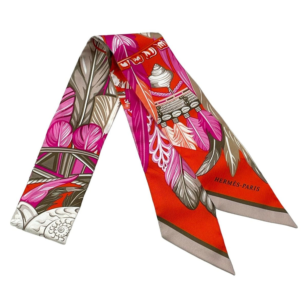 Hermes Scarf Twilly Orange Pink Multi Ribbon