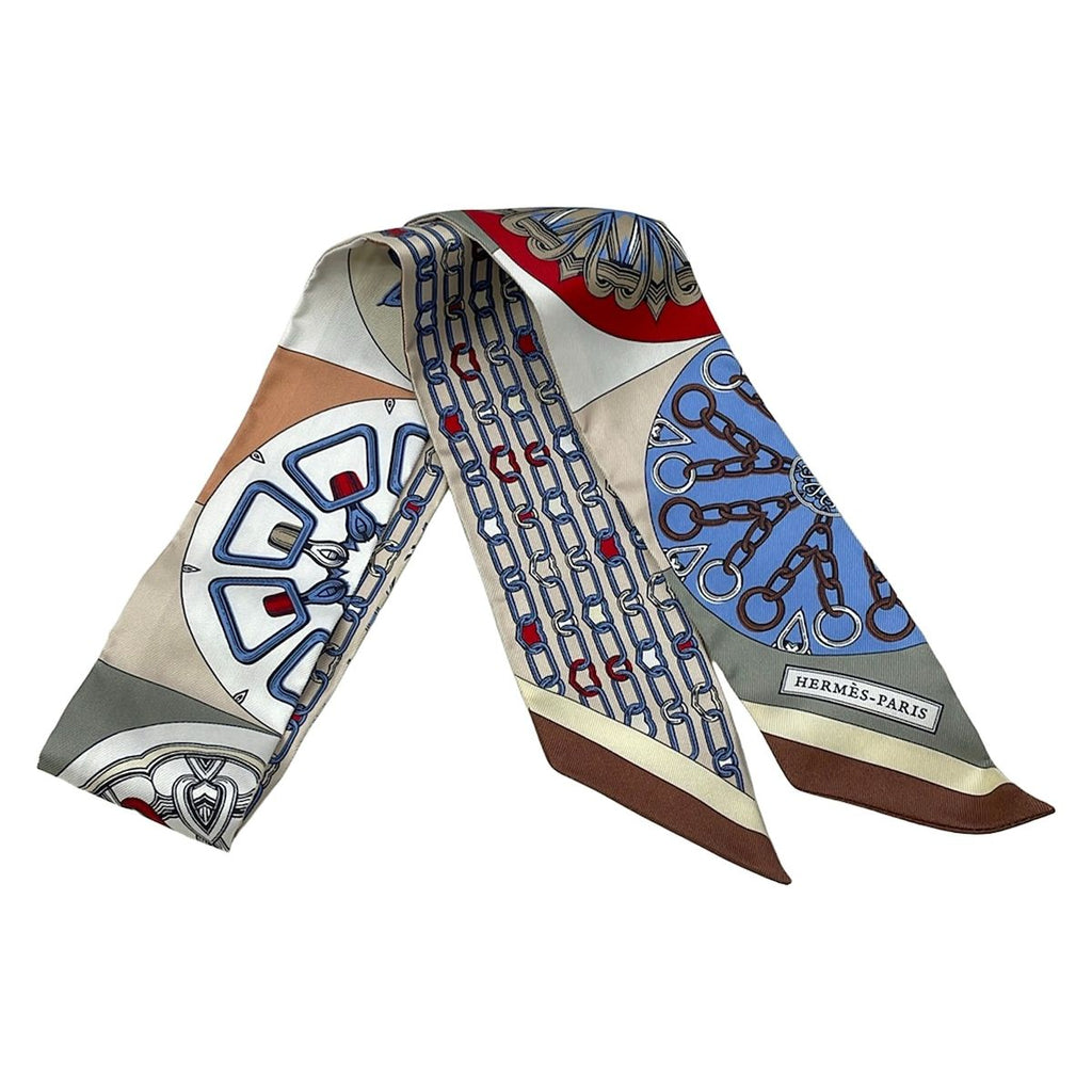 Hermes Scarf Twilly Beige Blue Multi Kaleidoscope Effect L'effet