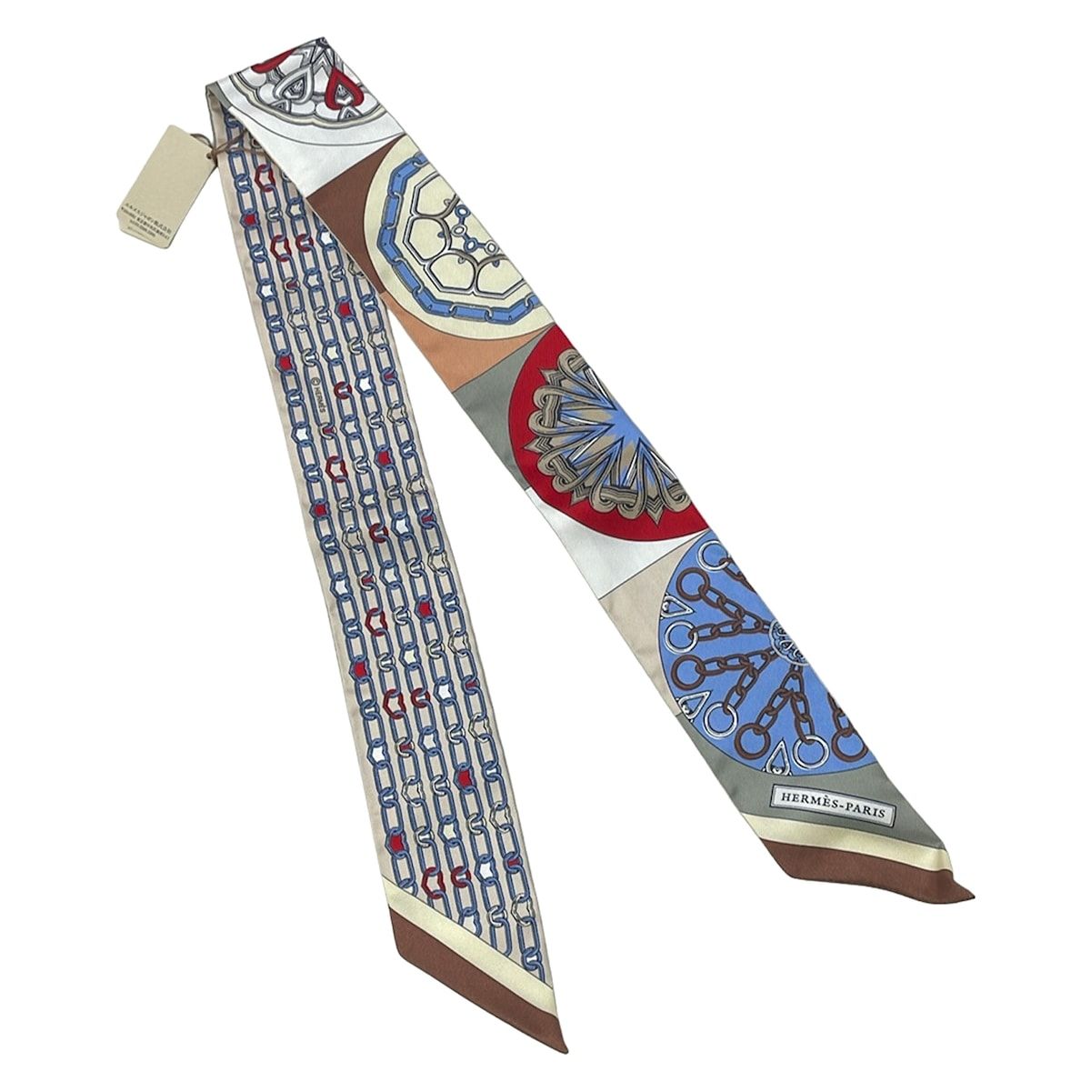 Hermes Scarf Twilly Beige Blue Multi Kaleidoscope Effect L'effet — view 4
