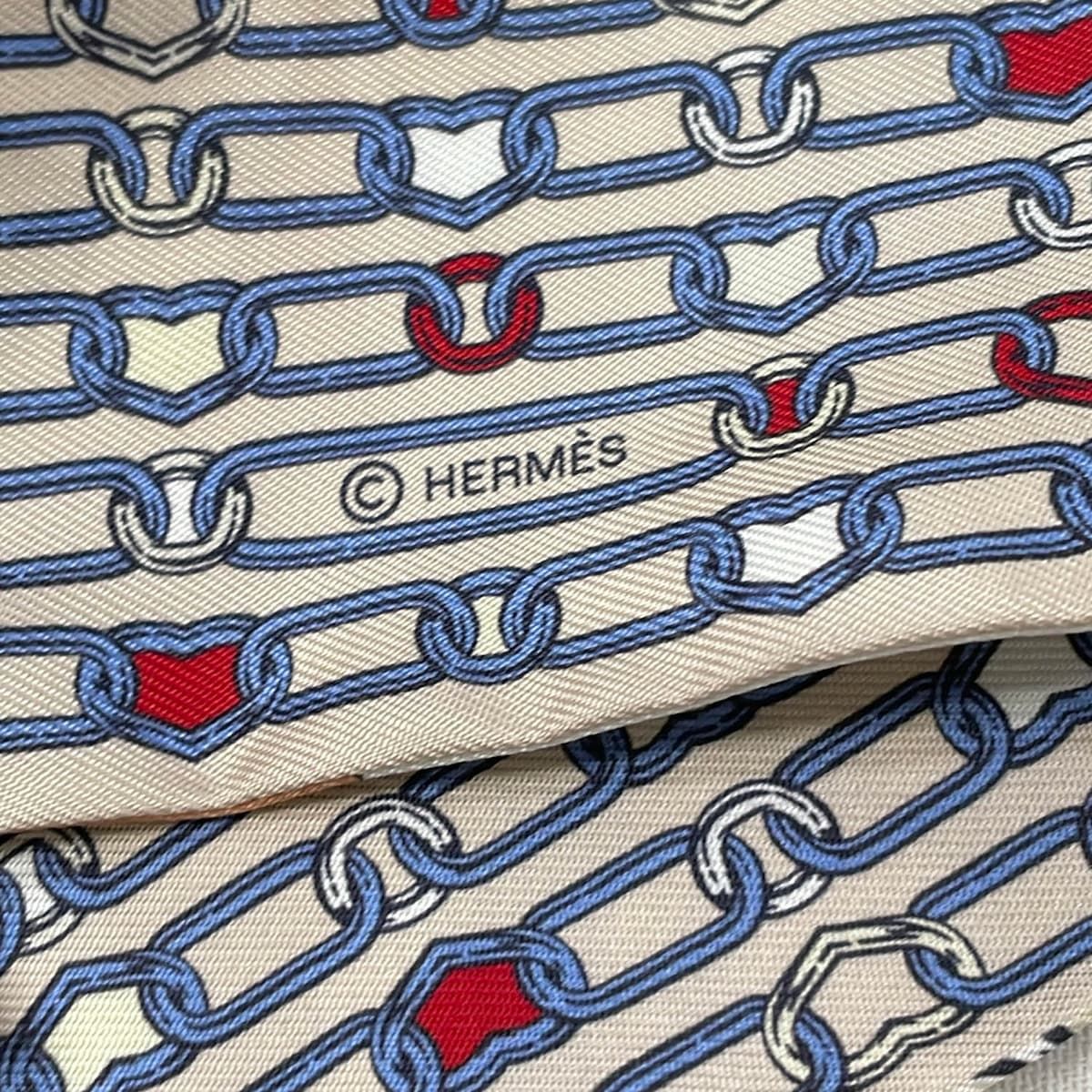 Hermes Scarf Twilly Beige Blue Multi Kaleidoscope Effect L'effet — view 2