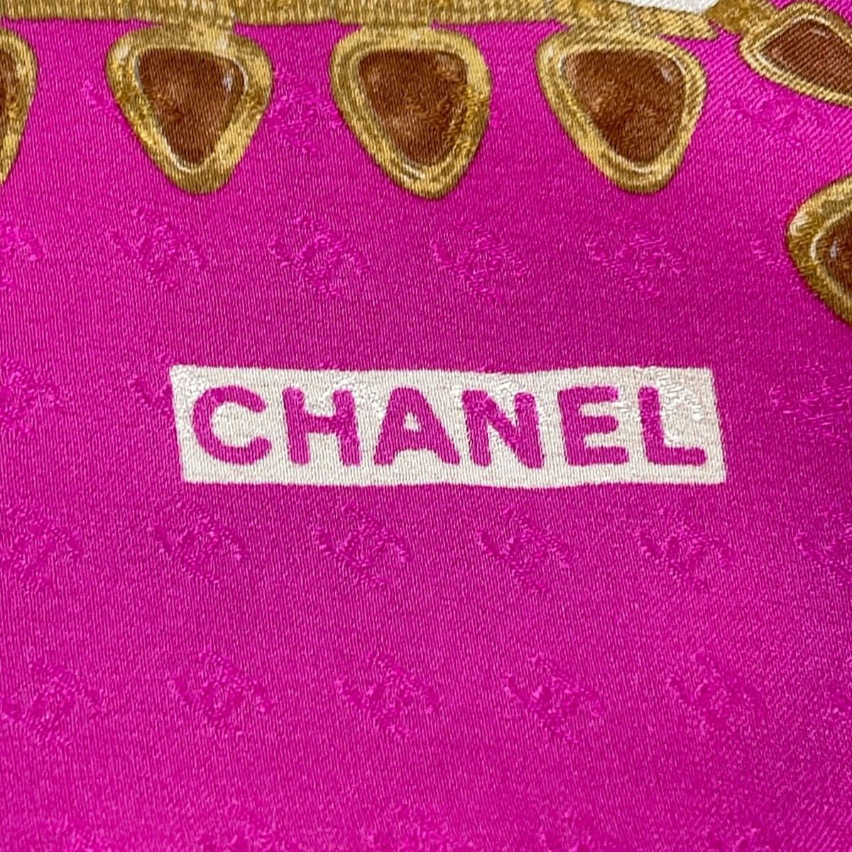 Chanel Scarf Beige Brown Pink CC Logo Silk — view 2