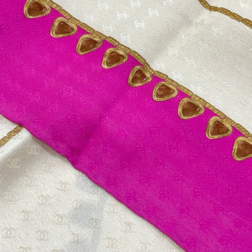 Chanel Scarf Beige Brown Pink CC Logo Silk — view 6