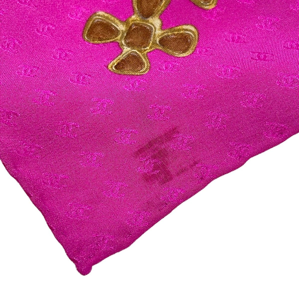 Chanel Scarf Beige Brown Pink CC Logo Silk — view 5