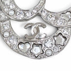Chanel Camellia CC Logo Pearl Rhinestone Heart Star Brooch Silver — view 6