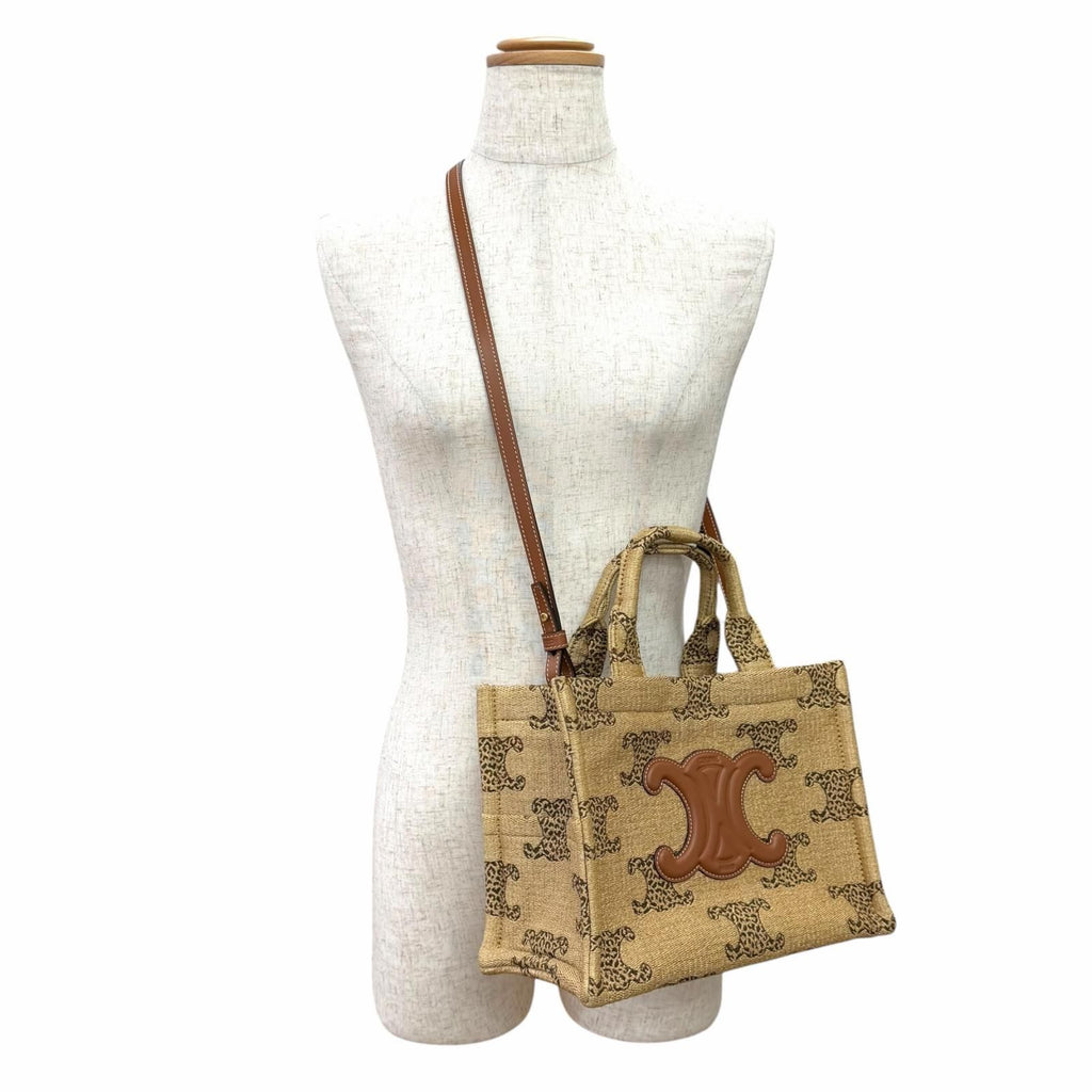 Celine Small Cabas Thais Raffia Effect Triomphe All Over Print 2-Way Shoulder — view 3