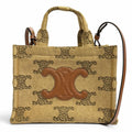 Celine Small Cabas Thais Raffia Effect Triomphe All Over Print 2-Way Shoulder