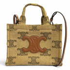 Celine Small Cabas Thais Raffia Effect Triomphe All Over Print 2-Way Shoulder