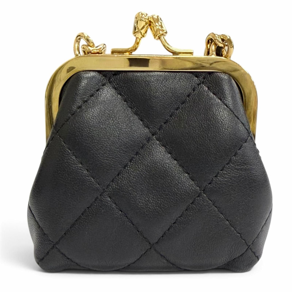 Chanel Lambskin Quilted CC Logo Kiss Lock Mini Chain Shoulder Bag Black — view 4