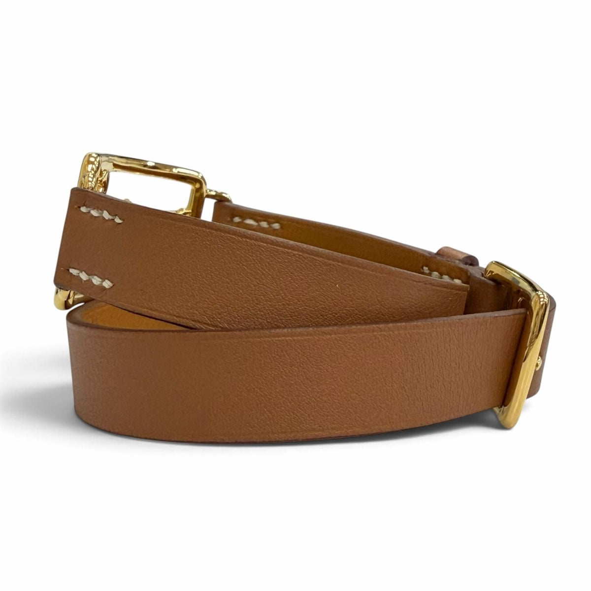 Hermes Caleche Double Tour Bracelet Leather Gold Brown — view 4