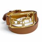 Hermes Caleche Double Tour Bracelet Leather Gold Brown