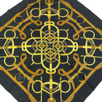 Hermes Scarf Carre 90 Black Brown Yellow