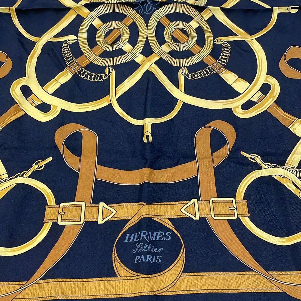 Hermes Scarf Carre 90 Black Brown Yellow — view 4