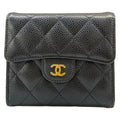 Chanel Trifold Wallet Quilted Black CC Logo Gold