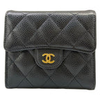 Chanel Trifold Wallet Quilted Black CC Logo Gold