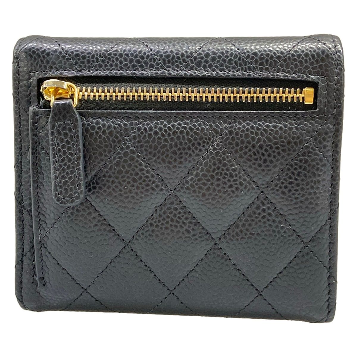 Chanel Trifold Wallet Quilted Black CC Logo Gold — view 2