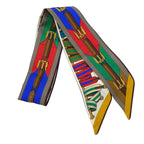 Hermes Scarf Twilly Passpoil Ivory Gray Beige Multi Ribbon