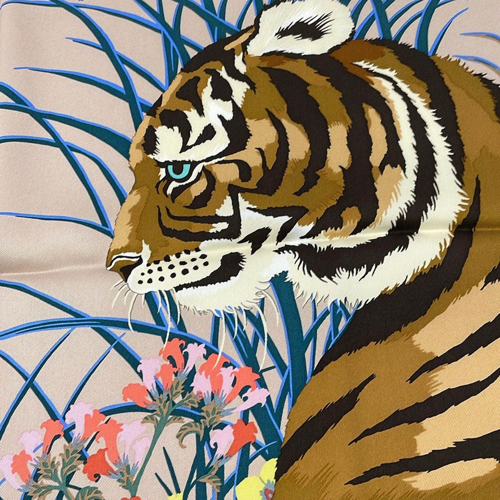 Hermes Scarf Carre 70 Beige Sundre Brown Multi Tyger — view 5