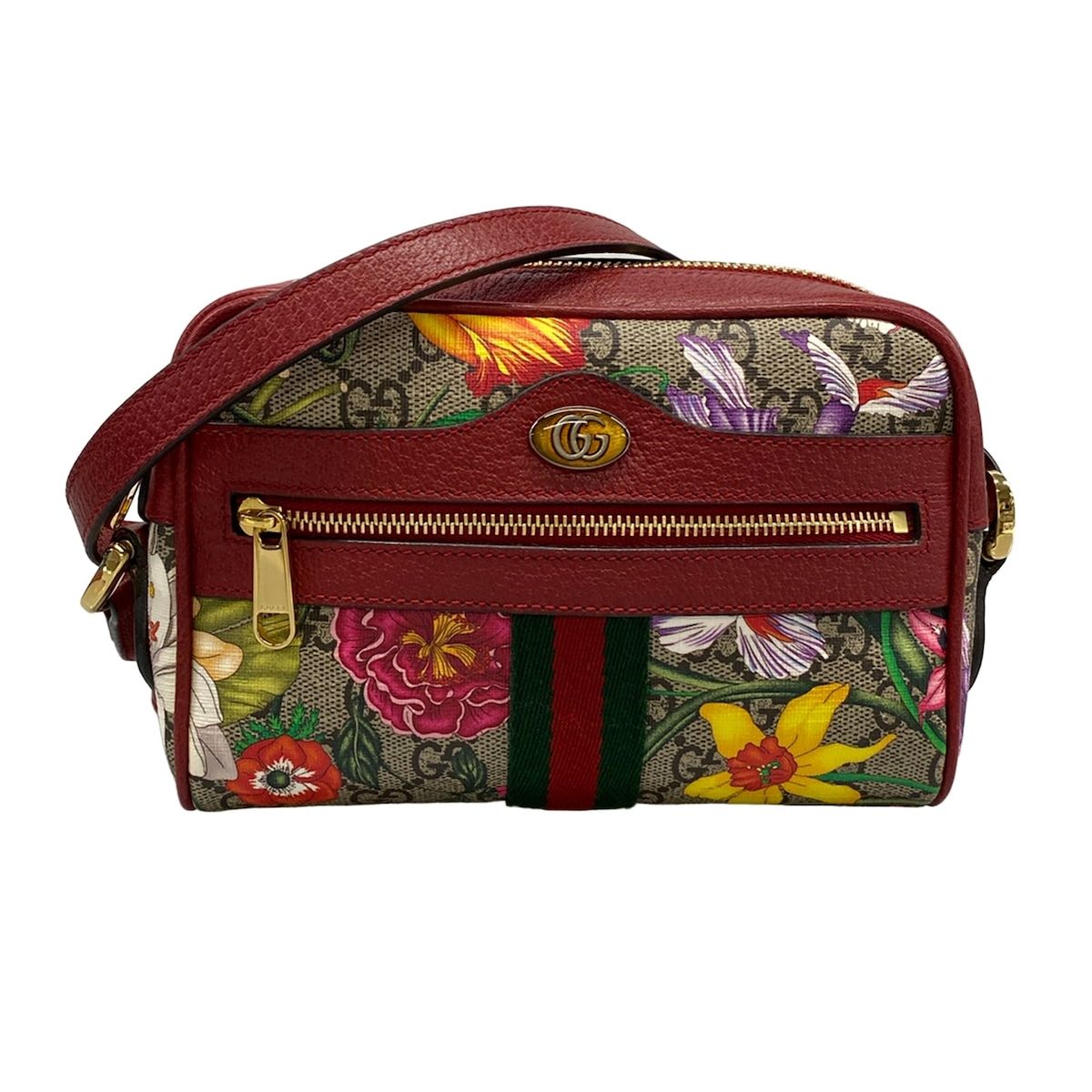 Gucci Shoulder Bag Ophidia GG Flora Beige Bordeaux Leather