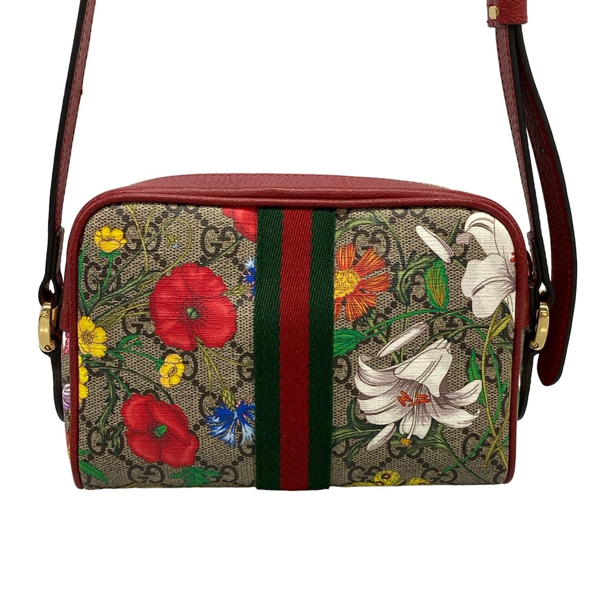 Gucci Shoulder Bag Ophidia GG Flora Beige Bordeaux Leather — view 3