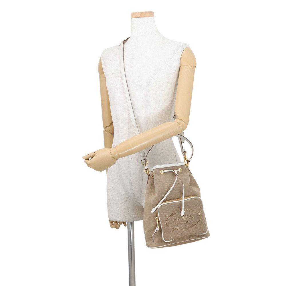 Prada Handbag Logo Jacquard Canvas Leather 2-Way — view 5