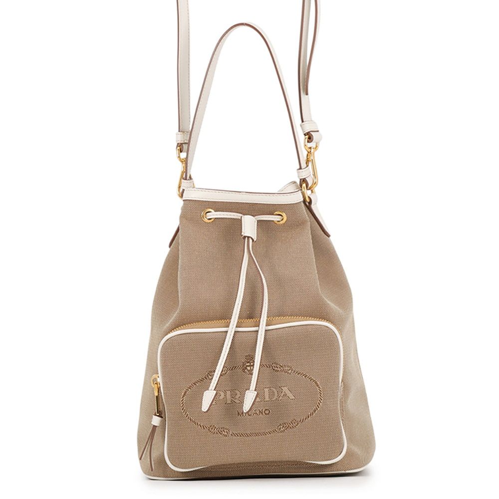 Prada Handbag Logo Jacquard Canvas Leather 2-Way