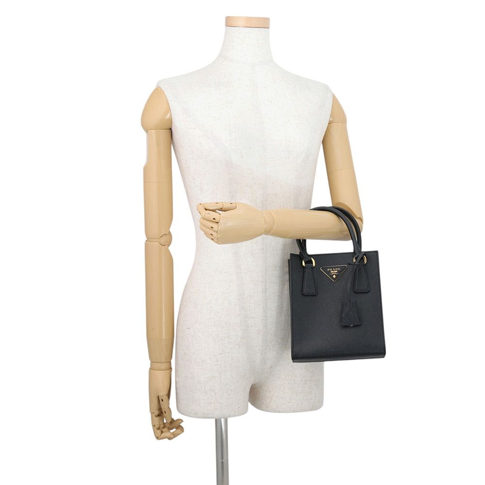 Prada Handbag Triangle Logo Saffiano Leather 2-Way Black — view 4