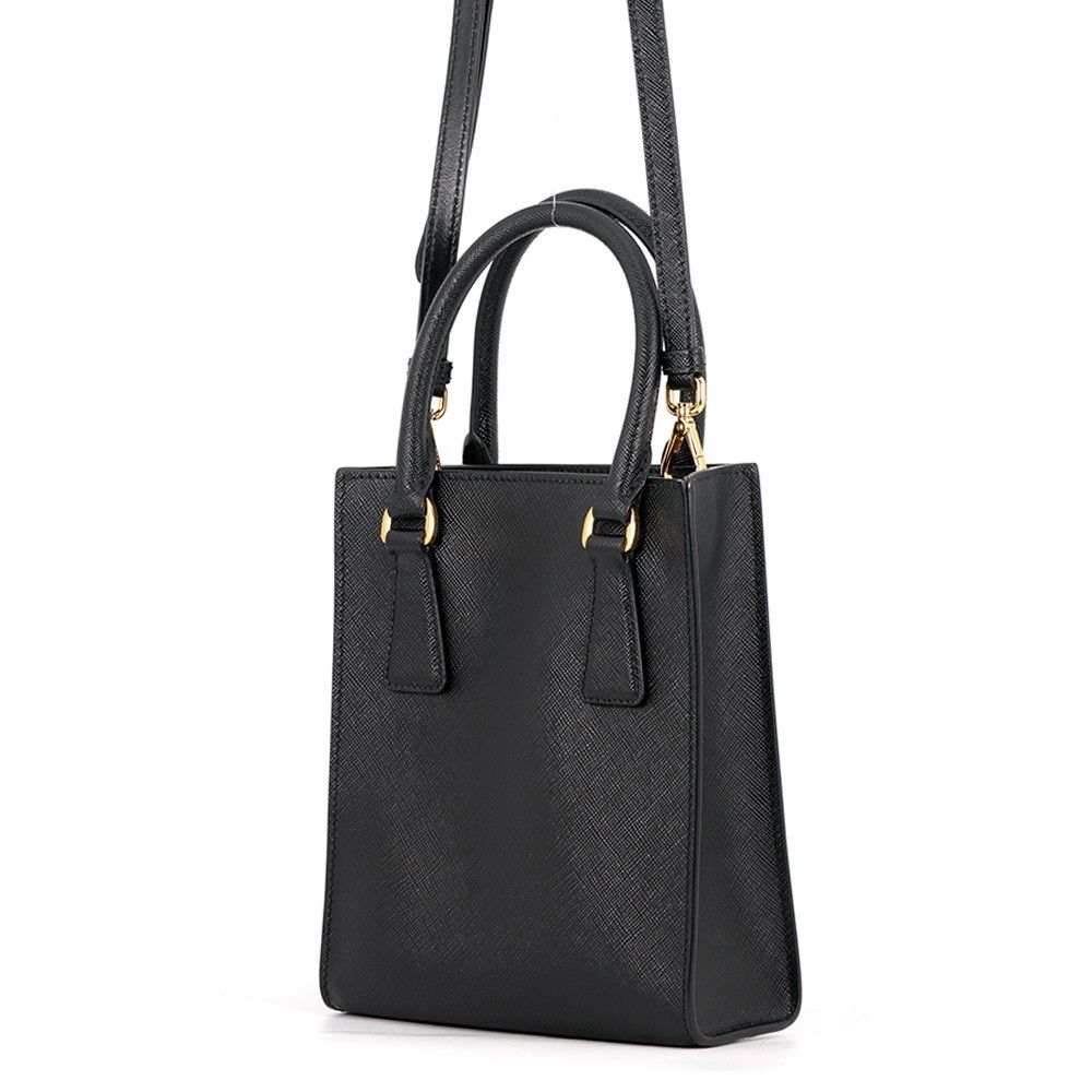 Prada Handbag Triangle Logo Saffiano Leather 2-Way Black — view 2