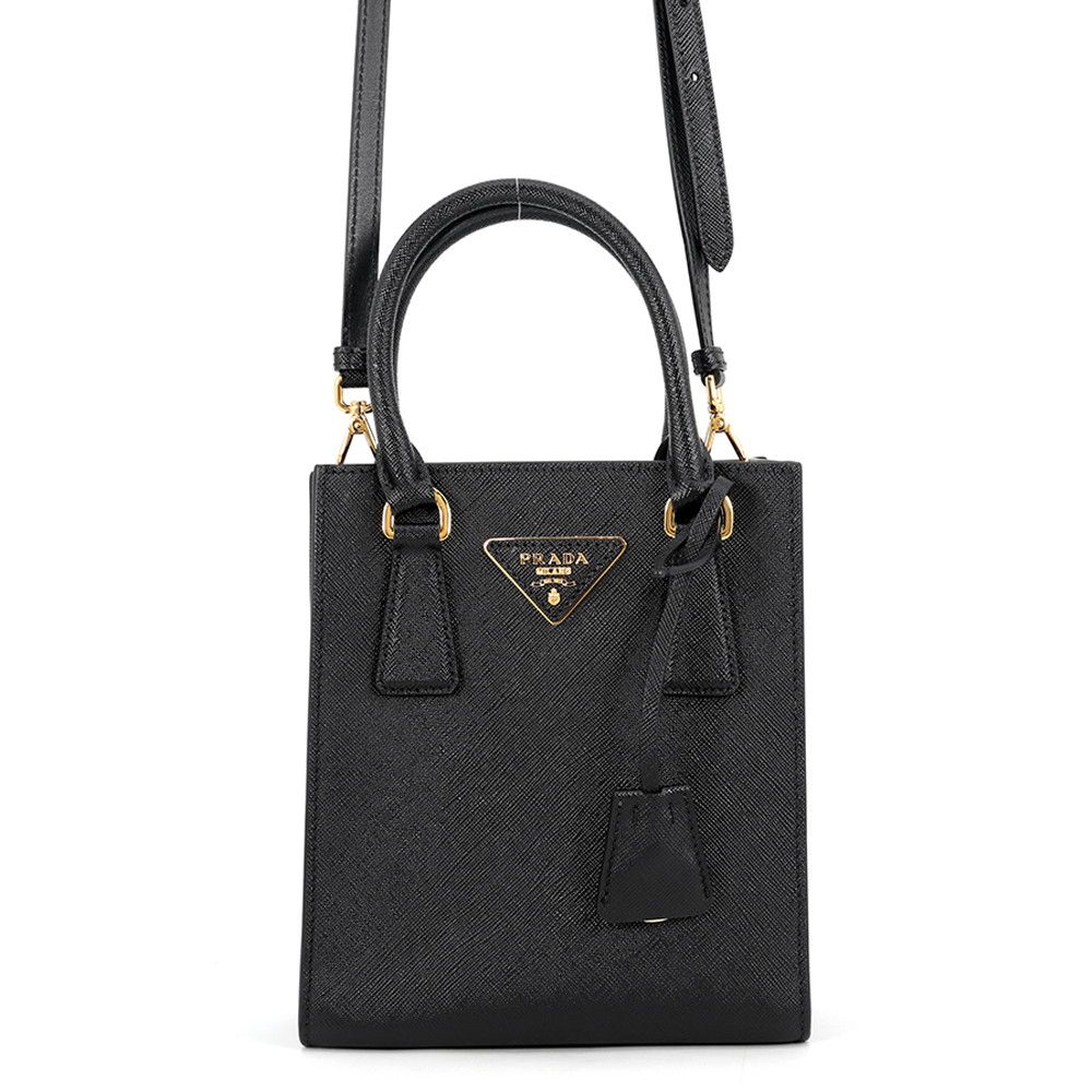 Prada Handbag Triangle Logo Saffiano Leather 2-Way Black