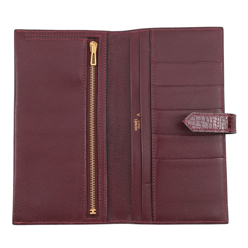 Hermes Wallet Bearn Classic Bordeaux Gold Porosas — view 4