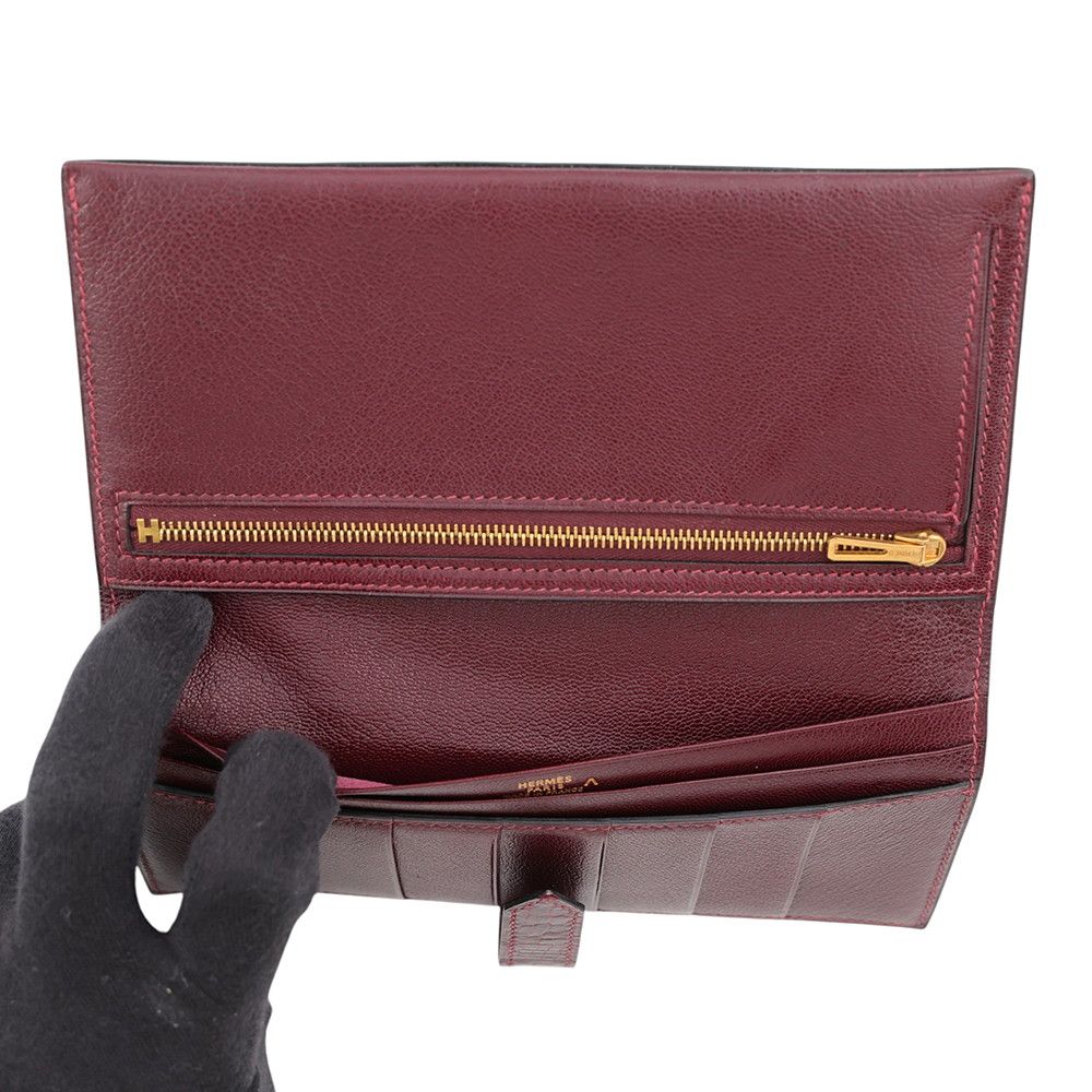 Hermes Wallet Bearn Classic Bordeaux Gold Porosas — view 5