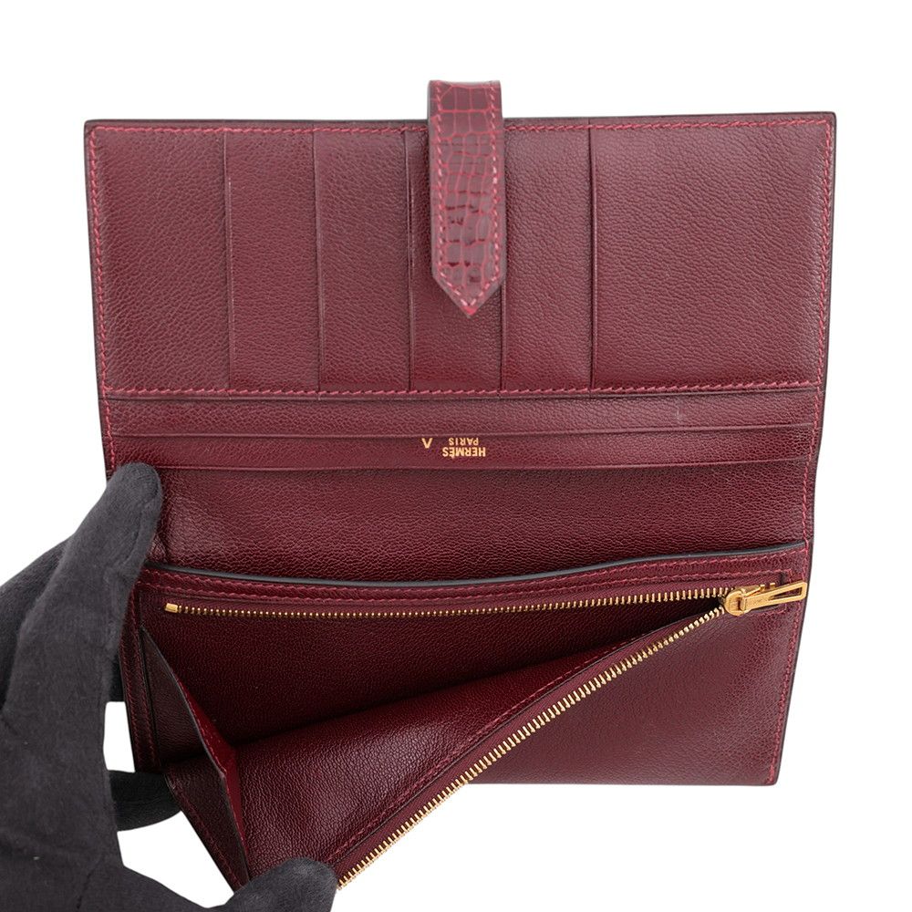 Hermes Wallet Bearn Classic Bordeaux Gold Porosas — view 6
