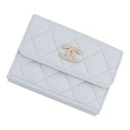 Chanel Trifold Wallet Quilted CC Logo Caviar Leather Rhinestone