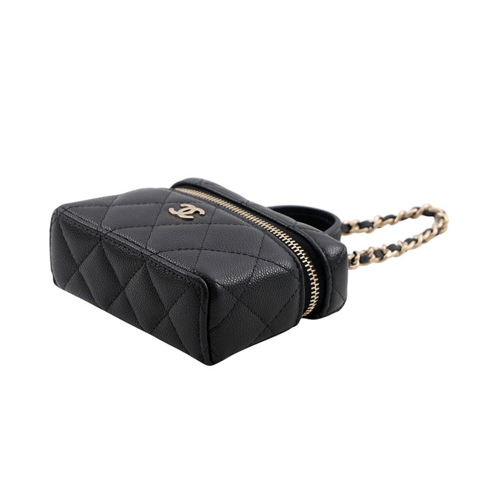 Chanel Charm CC Logo Quilted Mini Bag Caviar Leather Mini Pouch Case Black — view 2