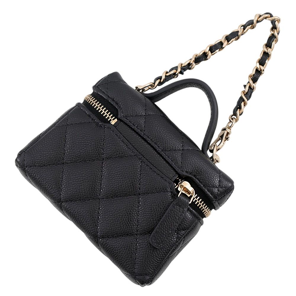 Chanel Charm CC Logo Quilted Mini Bag Caviar Leather Mini Pouch Case Black — view 3