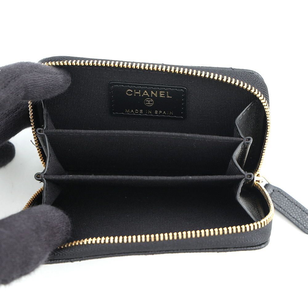Chanel Coin Purse Quilted CC Logo Caviar Leather Rhinestone Black — view 4