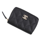 Chanel Coin Purse Quilted CC Logo Caviar Leather Rhinestone Black
