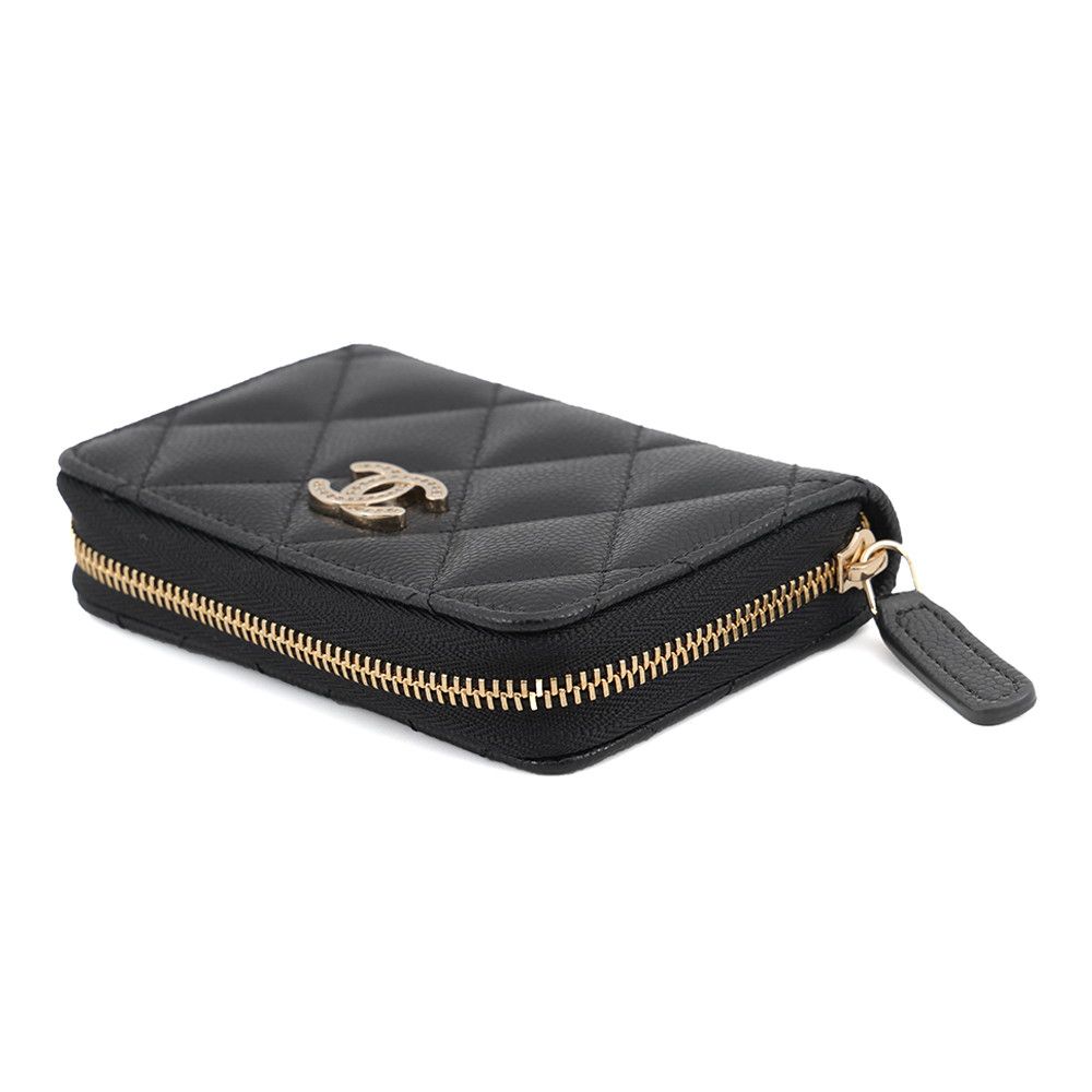 Chanel Coin Purse Quilted CC Logo Caviar Leather Rhinestone Black — view 2