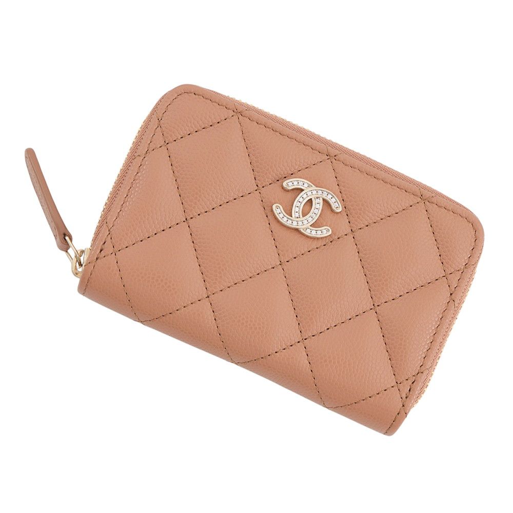 Chanel Coin Purse Quilted CC Logo Caviar Leather Rhinestone