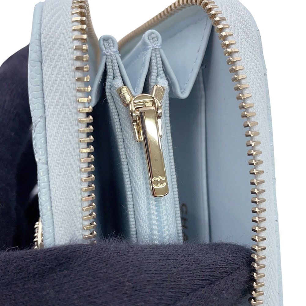 Chanel Coin Purse CC Logo Quilted Zip Rhinestone Caviar Leather — view 7