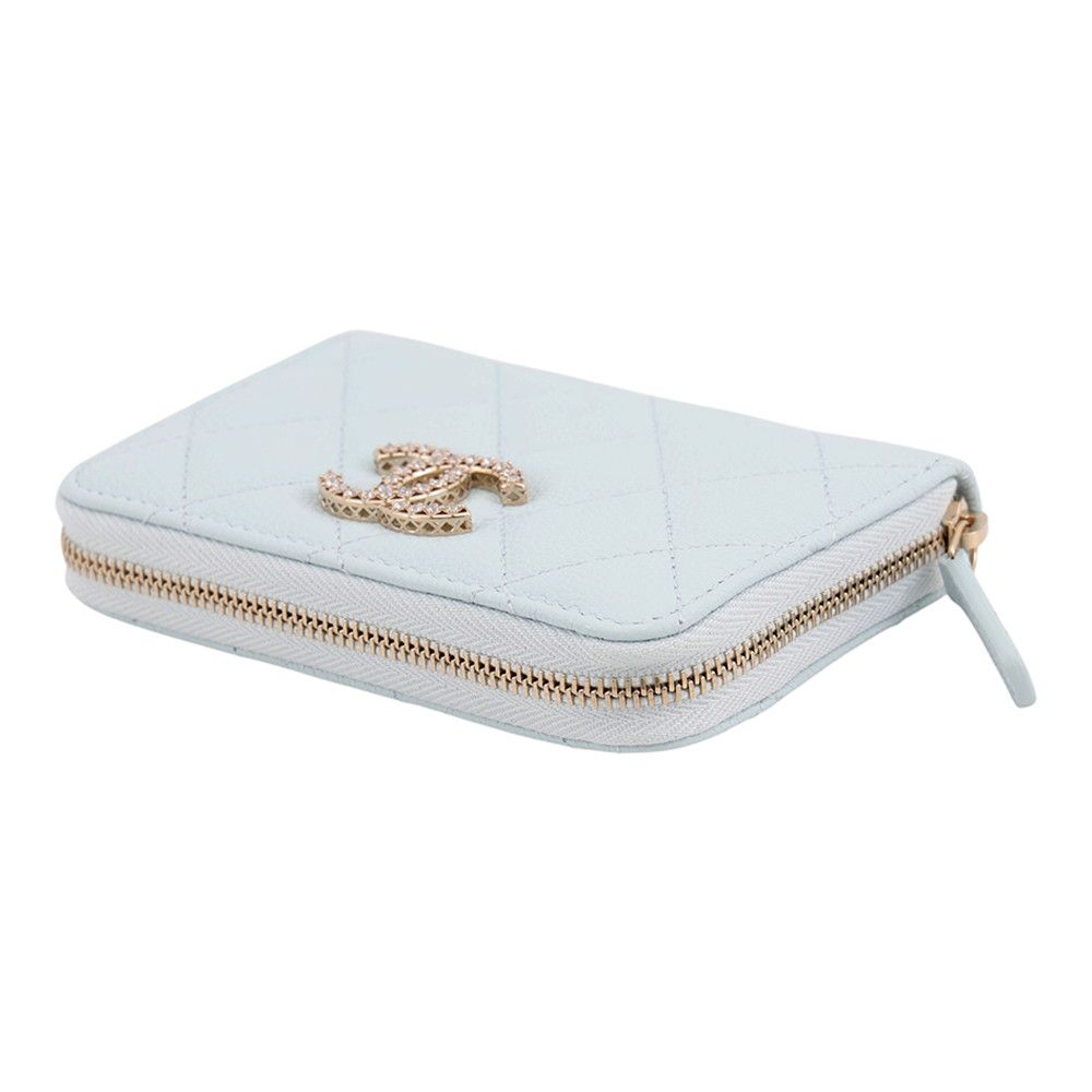 Chanel Coin Purse CC Logo Quilted Zip Rhinestone Caviar Leather — view 2