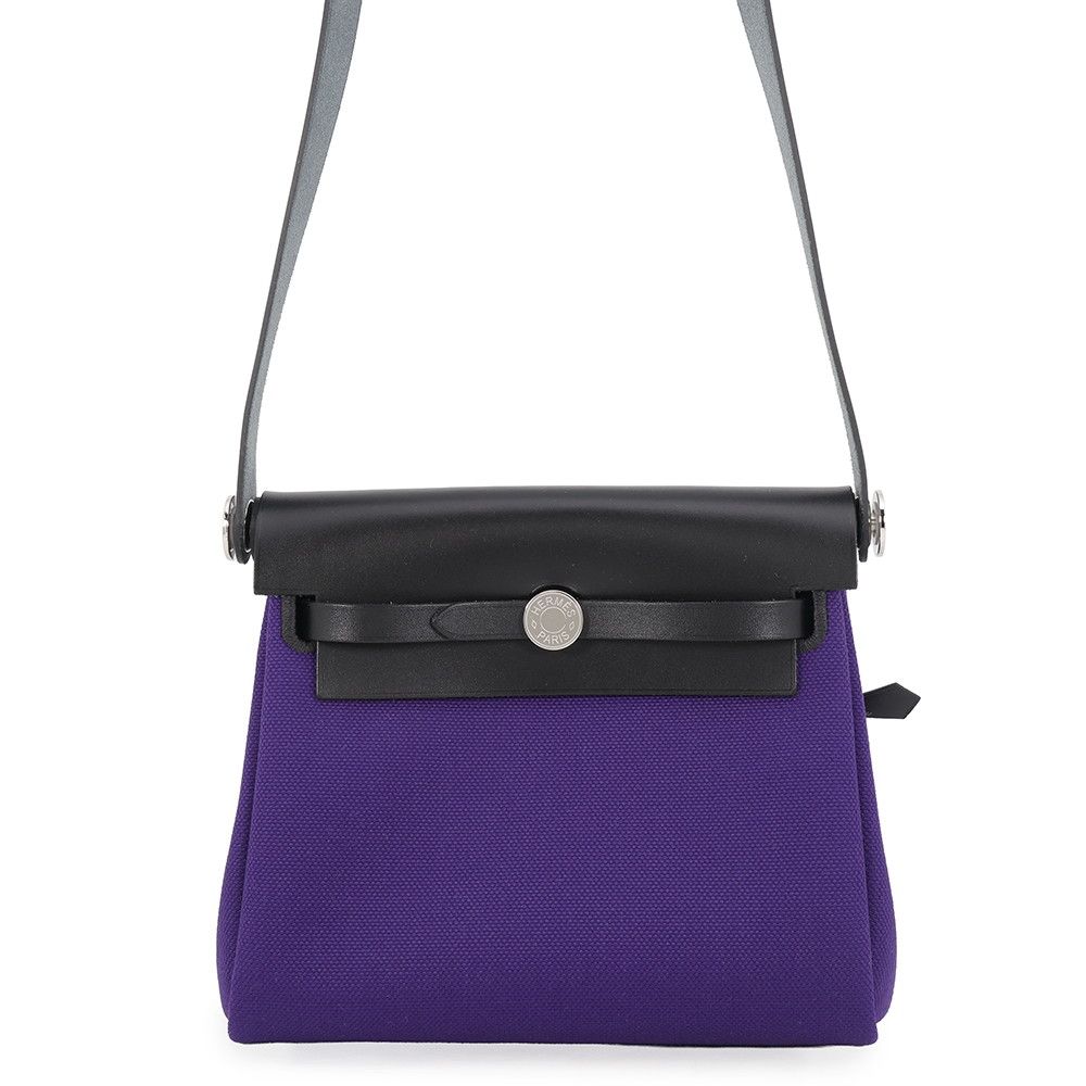 Hermes Shoulder Bag Herbag Zip Mini Purple Black Silver Toile Hunter