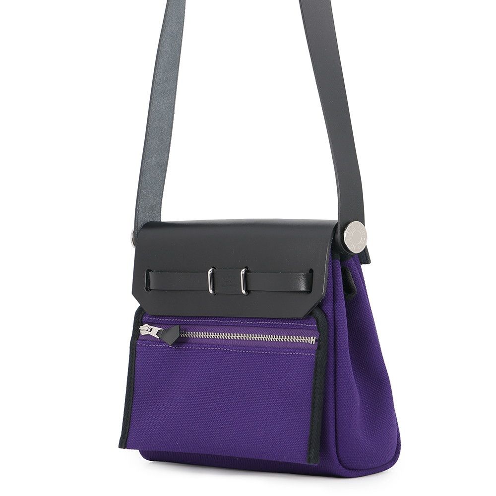 Hermes Shoulder Bag Herbag Zip Mini Purple Black Silver Toile Hunter — view 2
