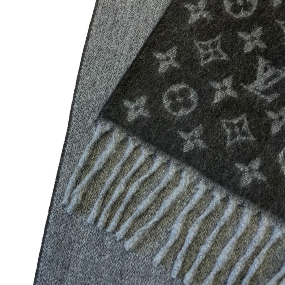 Louis Vuitton Scarf Monogram Gradient Cashmere Wool Fringe Black Gray — view 3