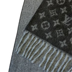 Louis Vuitton Scarf Monogram Gradient Cashmere Wool Fringe Black Gray — view 3