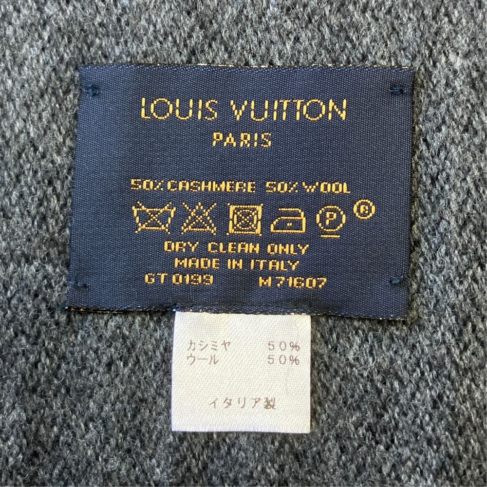 Louis Vuitton Scarf Monogram Gradient Cashmere Wool Fringe Black Gray — view 4