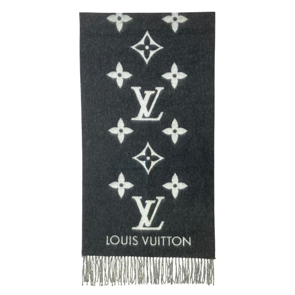 Louis Vuitton Scarf Reykjavik Cashmere Monogram Fringe Black Gray