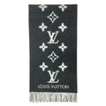 Louis Vuitton Scarf Reykjavik Cashmere Monogram Fringe Black Gray