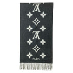 Louis Vuitton Scarf Reykjavik Cashmere Monogram Fringe Black Gray — view 2