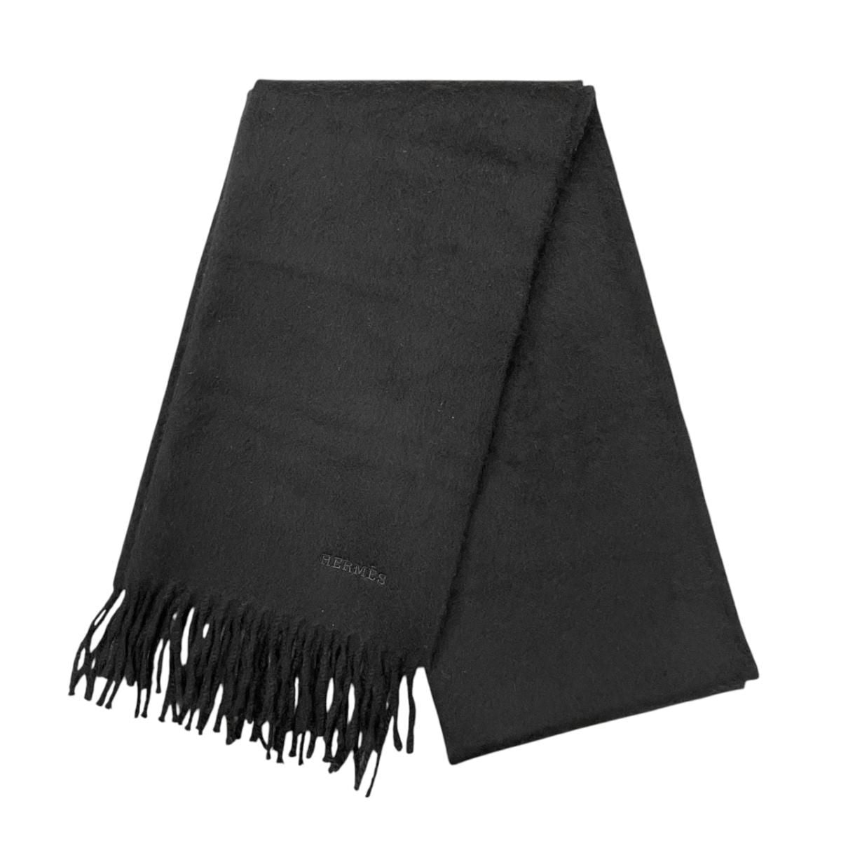 Hermes Uni Brodet Scarf 03 Noir Black Cashmere Logo